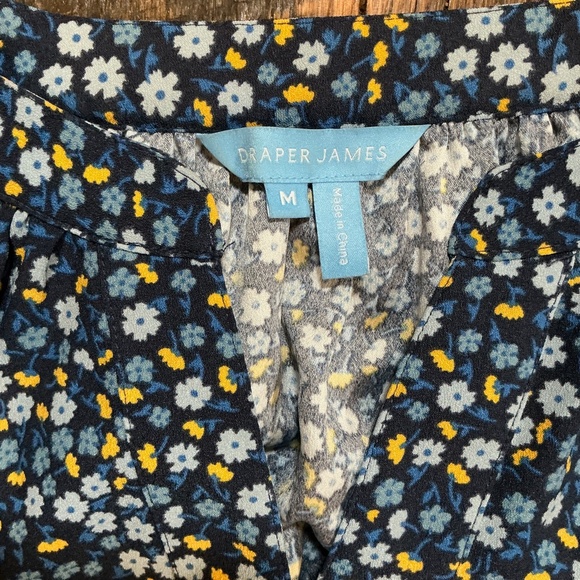 Draper James Navy Blue Yellow Floral Ruffle Hem Short Sleeve Dress Size M - Picture 7 of 7